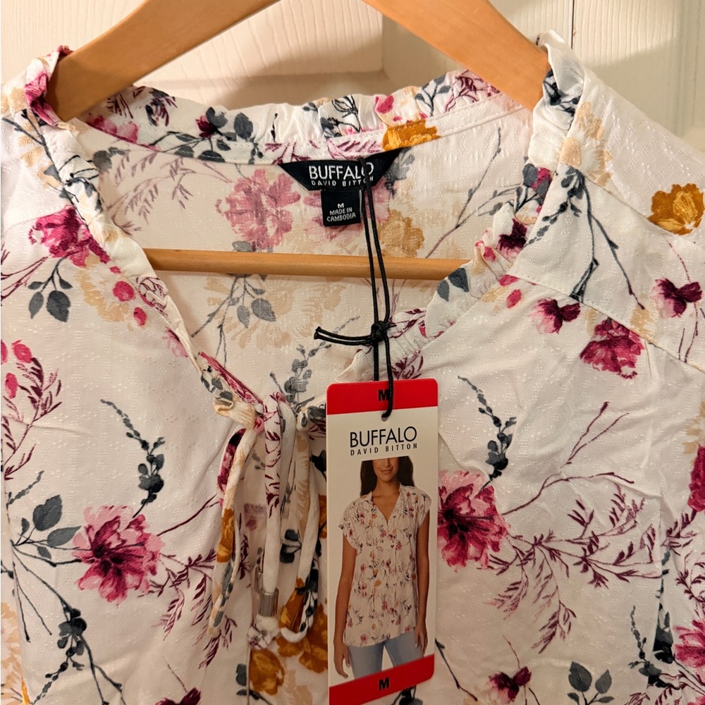 Buffalo David Bitton Floral Blouse - White and Pink